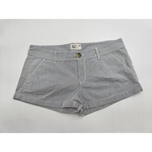 American Eagle Women's 6 Blue and White Cotton Striped Cuffed Shorts